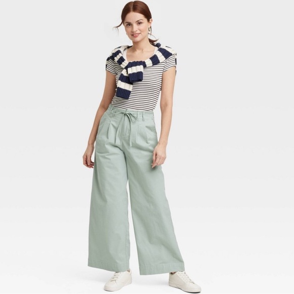 a new day Pants - Women's High-Rise Wide Leg Chino Pants - A New Day Green 14